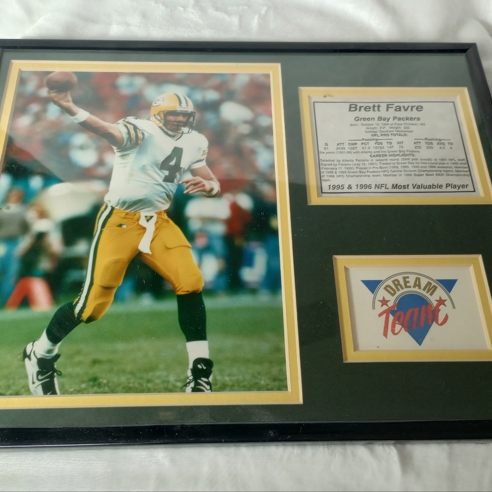 Brett Favre NFL Dream Team Stats Framed Man Cave Art 95 96 Green Bay Packers MVP